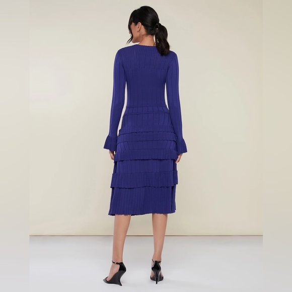 Rachel Parcell | Rib Midi Dress With Pointelle Ruffles in Blue Size XS New - Picture 3 of 7